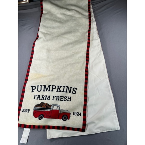 Other - Pumpkins Farm Fresh Red Truck Table Runner Buffalo Plaid Burlap Fall Decor 70in